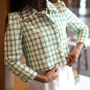 Green and White Women's Tweed Jacket